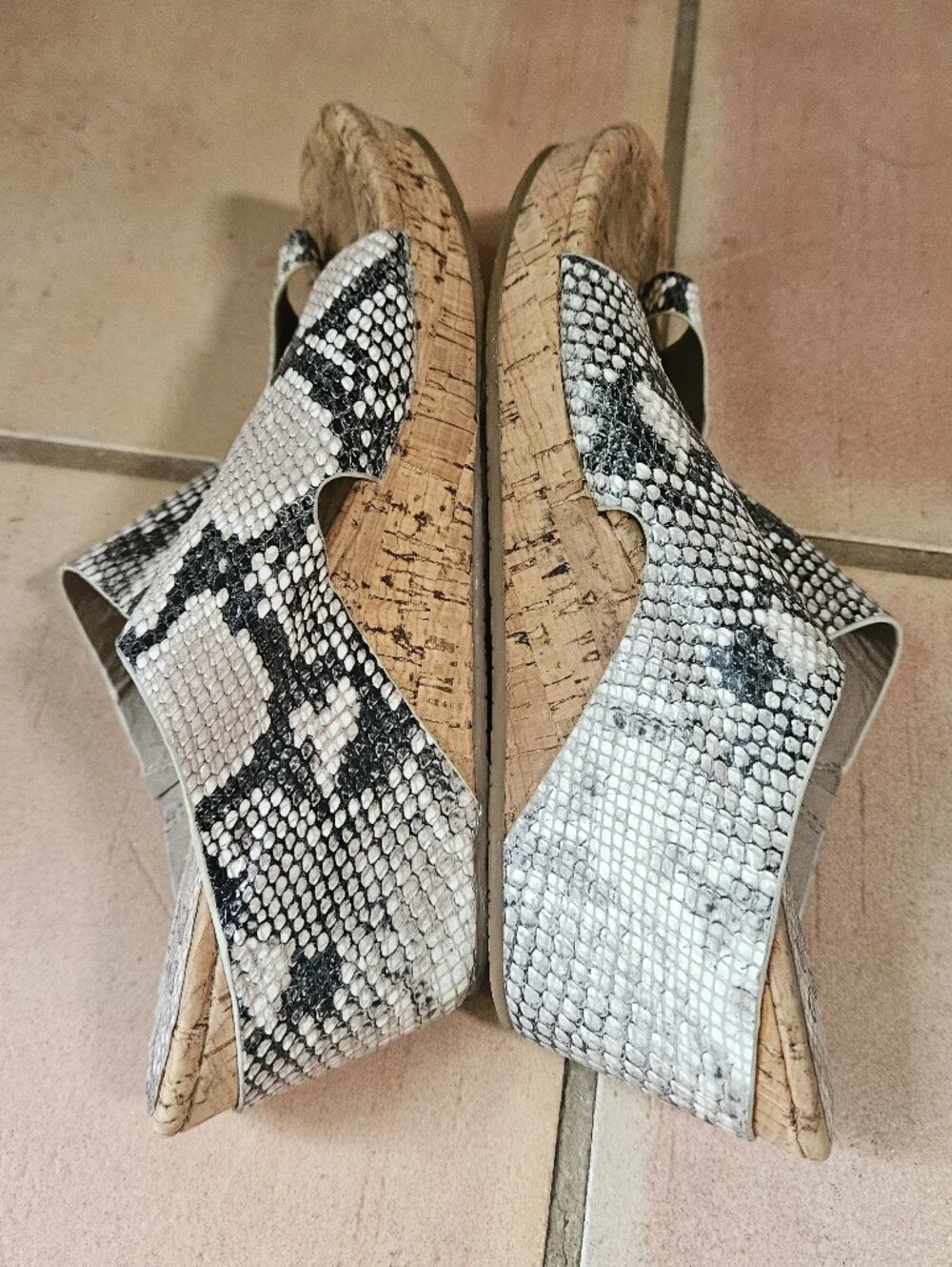 Donald Pliner Gretta Grey Snake Print Cork Wedge Sandals